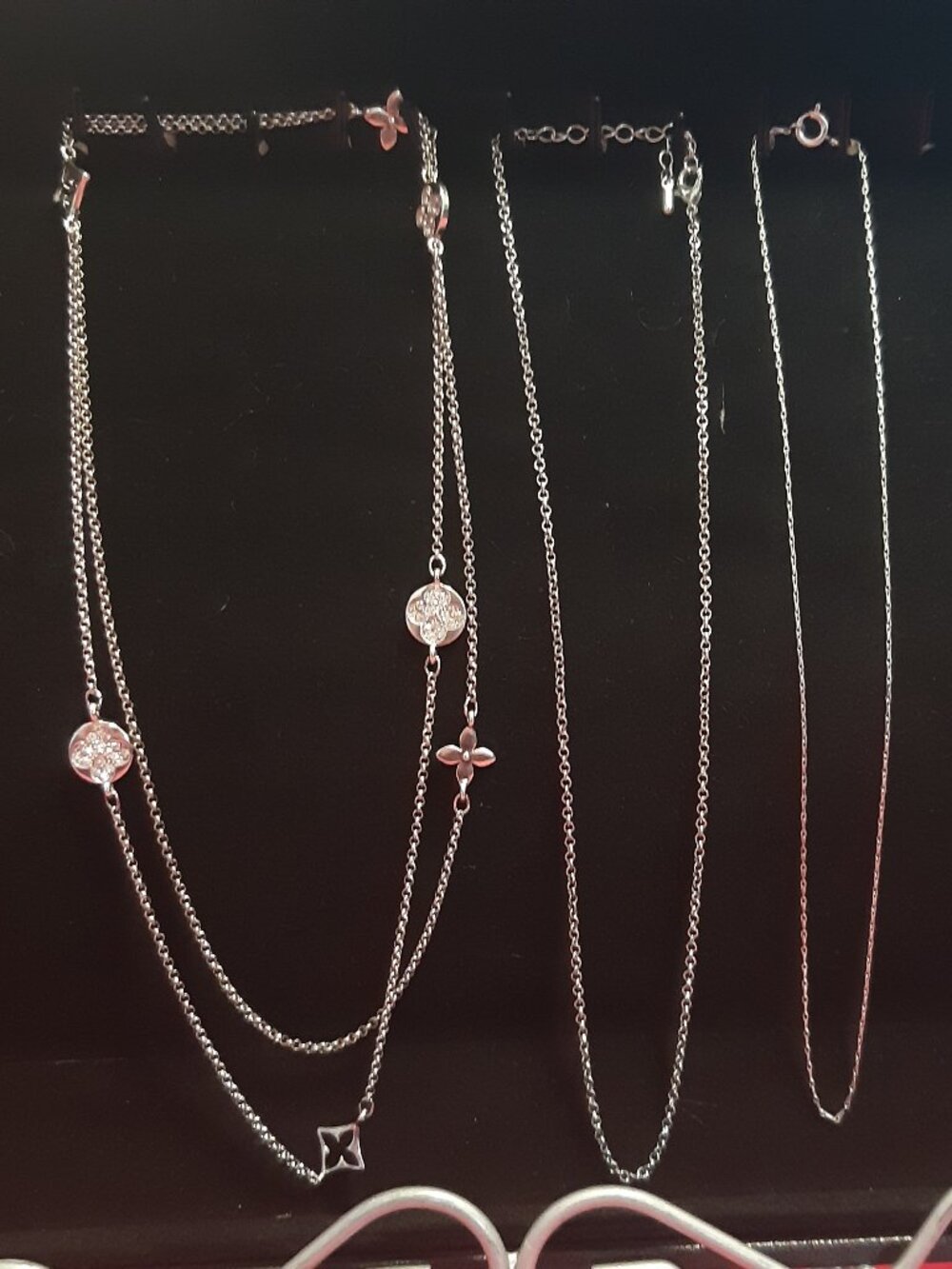 Bundle Of 3 Silver Tone Necklaces - Designer Inspired Clover & Chains